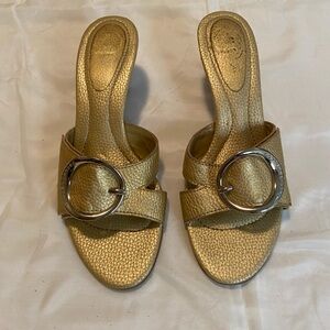 Dr. Scholls Opal Heeded Sandals Gold on Memory Foam Fit  Cushion Sz 8